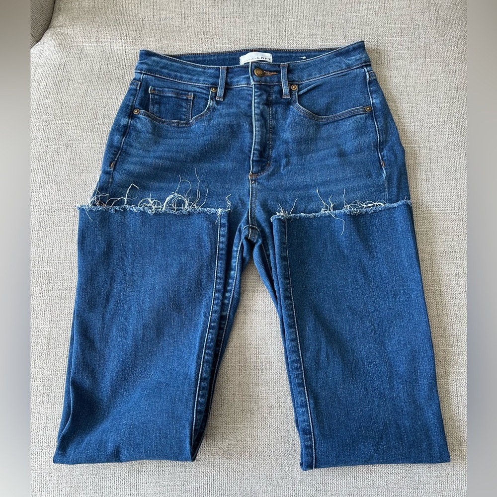 LOFT Blue Ankle Cropped Jeans with Distressed Detail